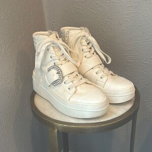 Gianni Bini Kophie Patent Crinkle Rhinestone Buckle High Top Sneakers